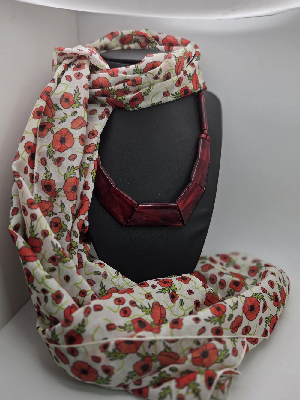 Vintage Style Made in France Poppy Scarf & Chunky Red Statement Necklace Boutiqu